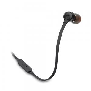 Audífonos in ear con micrófono JBL T110 cable plano, conector 3.5 mm, control de música y llamadas, negro